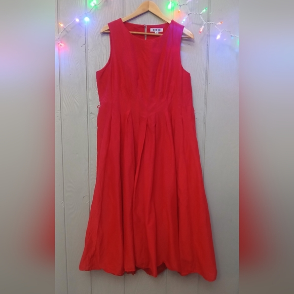 Boden Pleated Sleeveless Poppy Dress Red Cotton Silk Blend Size 14 R - Picture 2 of 6